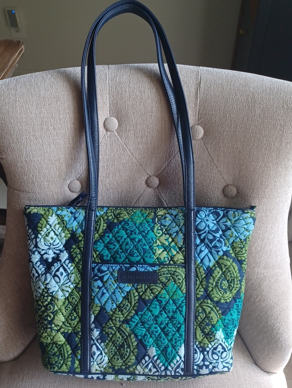 Vera Bradley Trimmed Tote In Retired Caribbean Sea Paisley Pattern